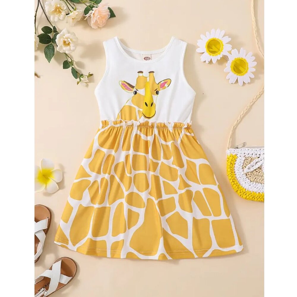 Giraffe Embroidered Sleeveless Dress Size 5-6 NWT
